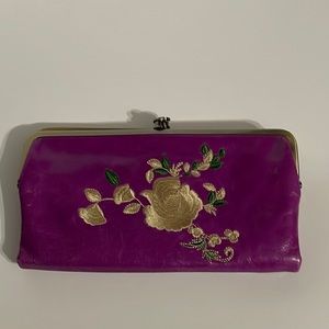 HOBO Purple Clutch with Gold Floral Design